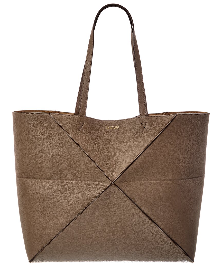 Loewe Puzzle Medium Leather Tote In Grey