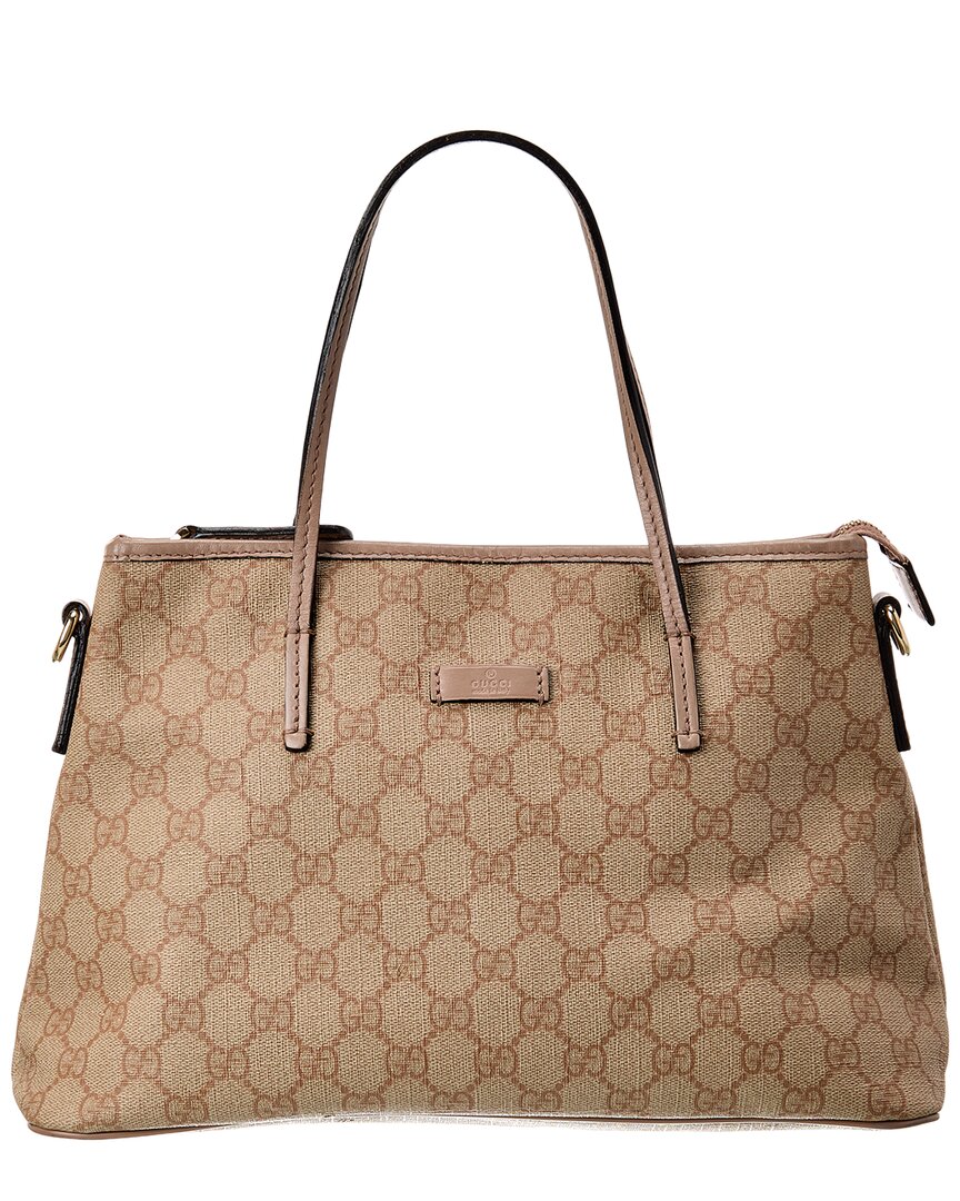 Gucci Taupe Gg Supreme Canvas & Leather Small Tote (authentic )