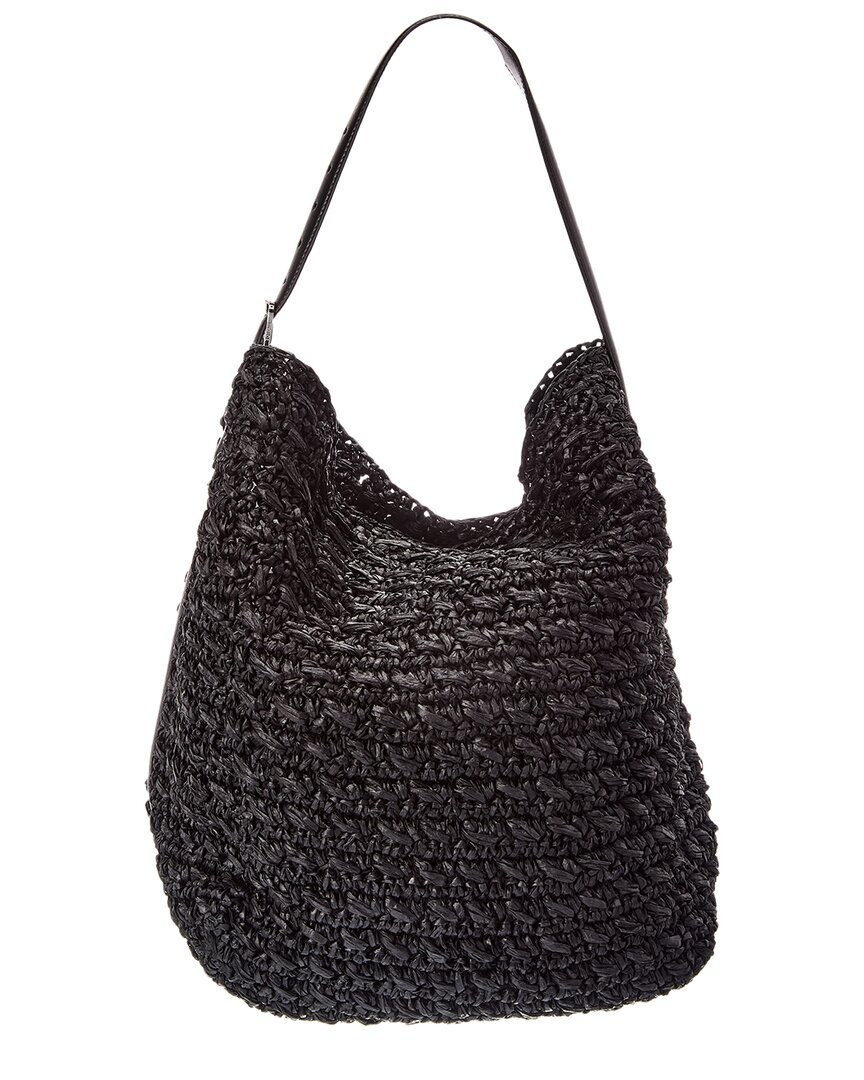 Totême Toteme Straw & Leather Tote In Black