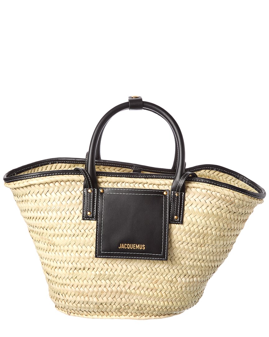 Jacquemus Soli Raffia & Leather Tote In Black