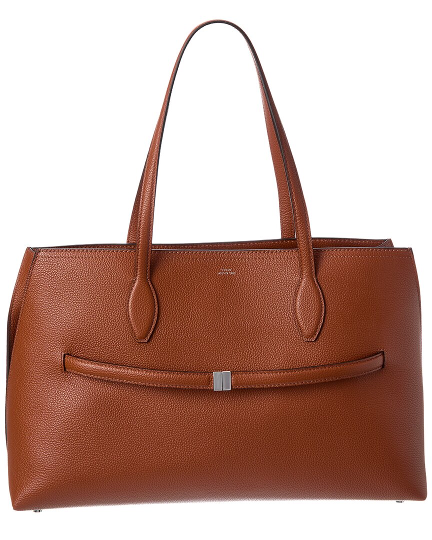 Totême Toteme Logo Leather Tote In Brown
