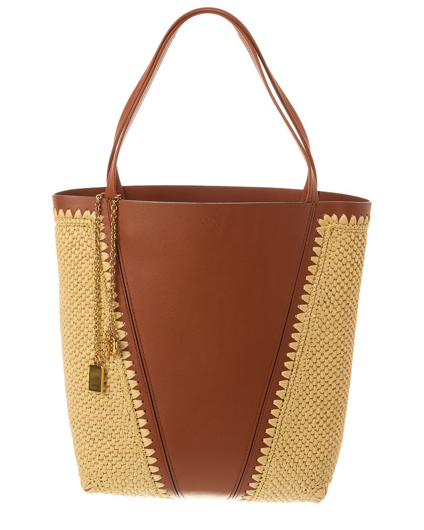 Chloé Gold Raffia & Leather Tote