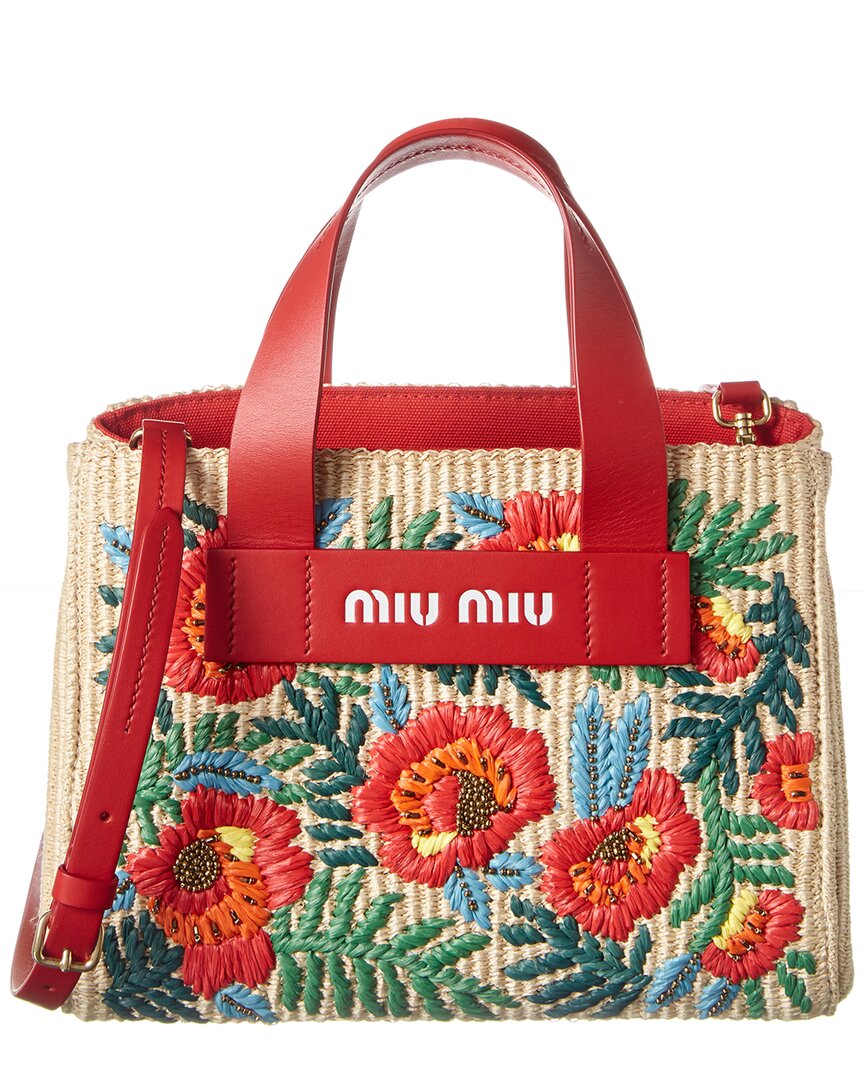 miu miu raffia tote bag