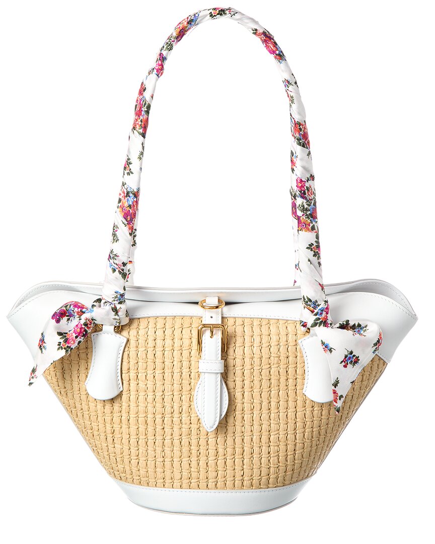 Dolce & Gabbana Gold/White Capri Raffia & Leather Shoulder Bag