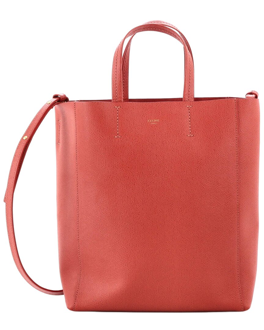 Celine Vertical Cabas Tote Grained Small (authentic Pre-loved) In Red