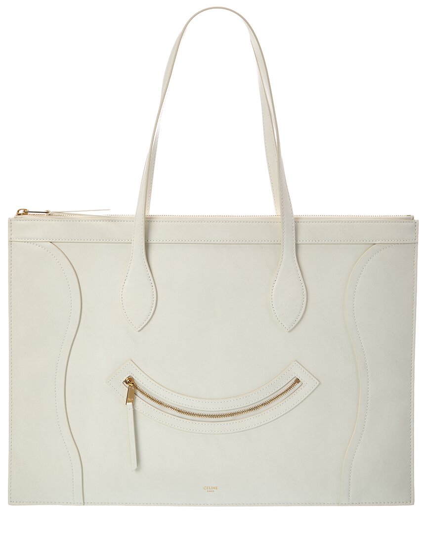 Celine Leather Tote In White