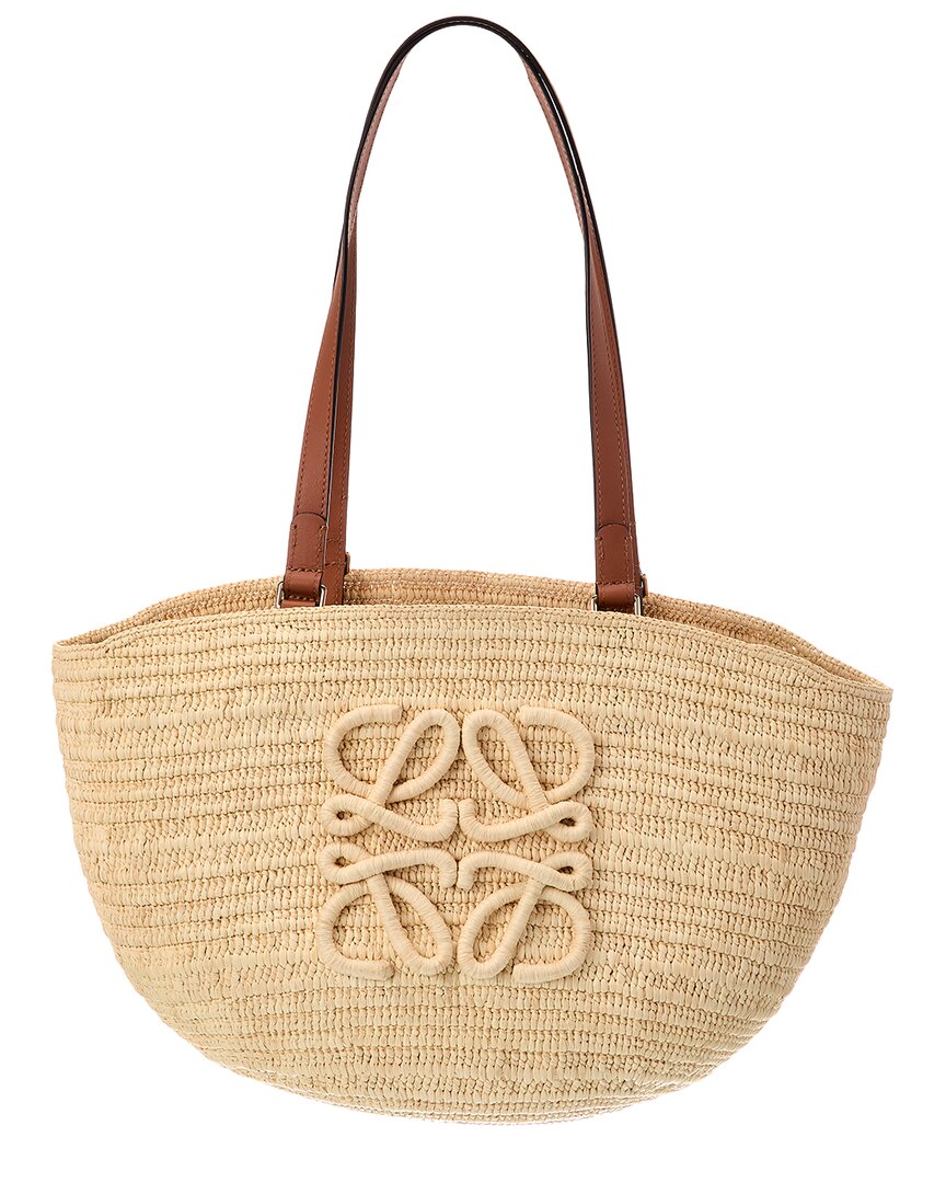 Loewe Logo Raffia & Leather Tote In Purple
