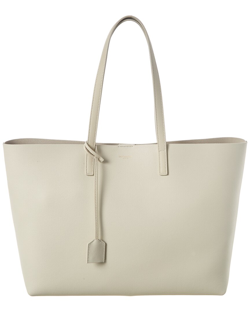 Saint Laurent Shopping Leather Tote In White