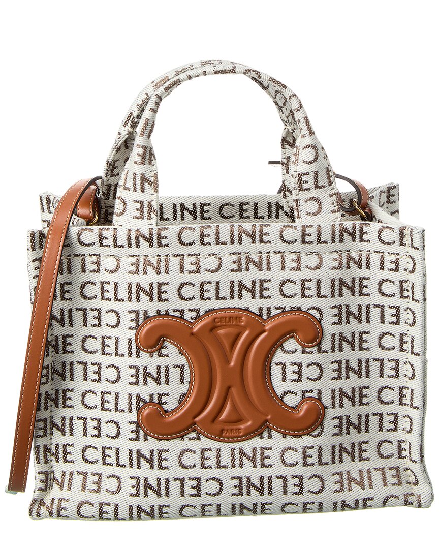 Shop Celine Cabas Thais Small Canvas Tote In Beige