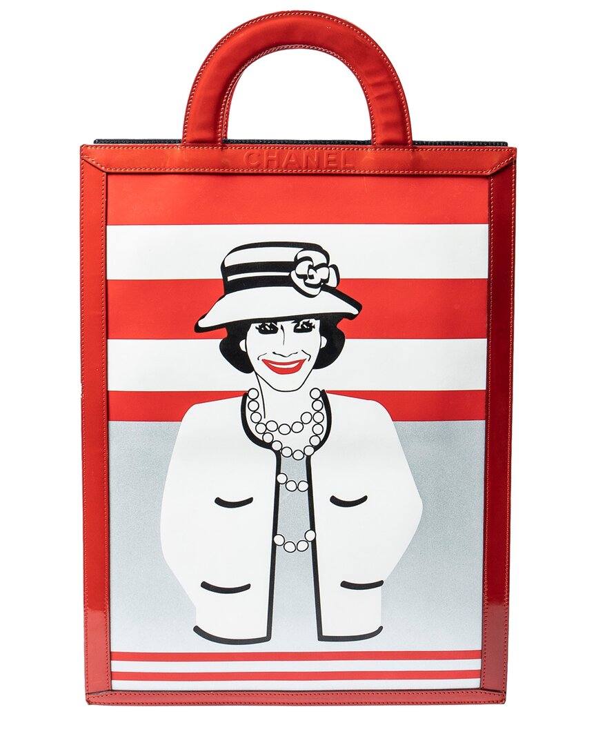 Chanel Red/white/black Mademoiselle Print Leather Rare Coco Mademoiselle Short  Handle Print Tote (a