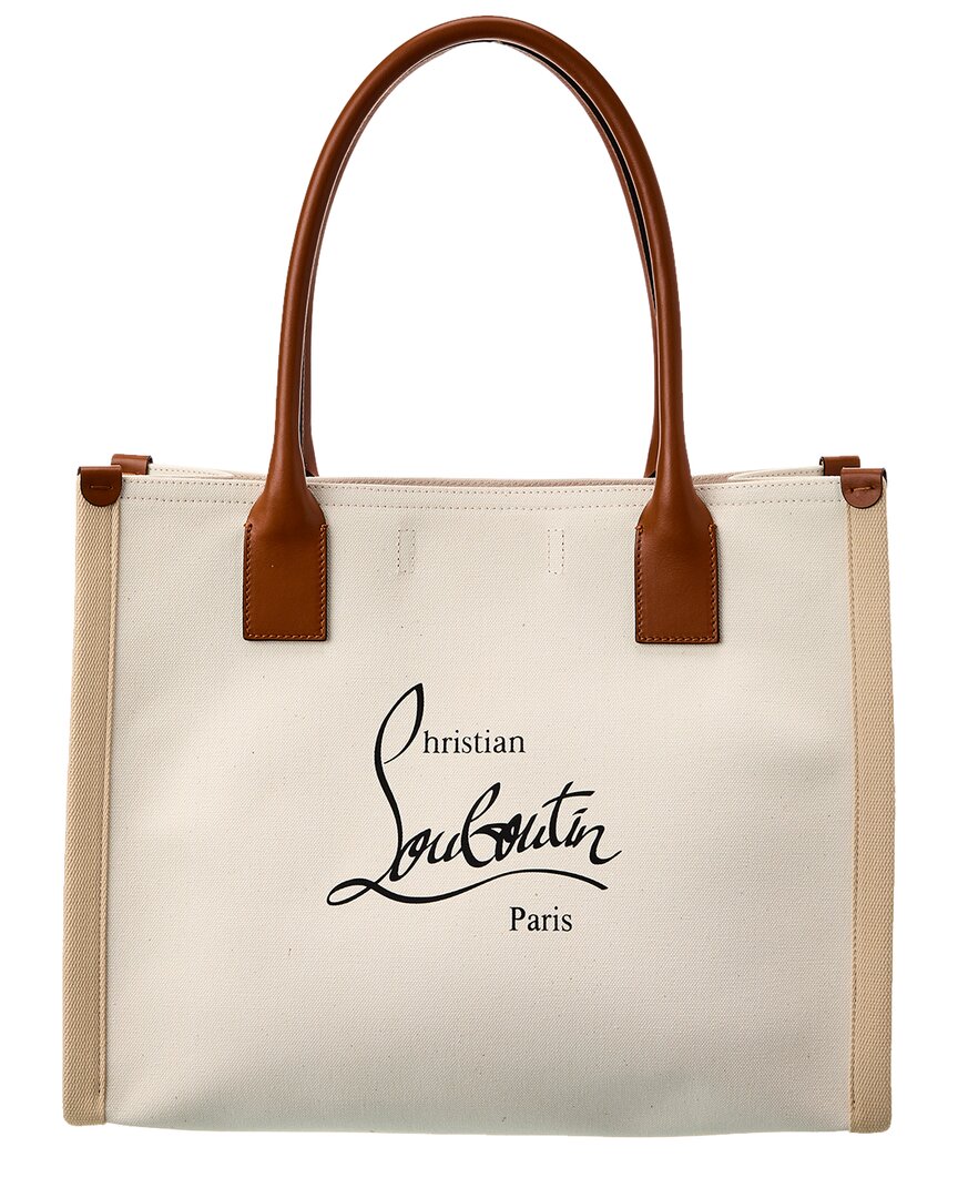 Shop Christian Louboutin Nastroloubi E/w Large Canvas & Leather Tote In Beige
