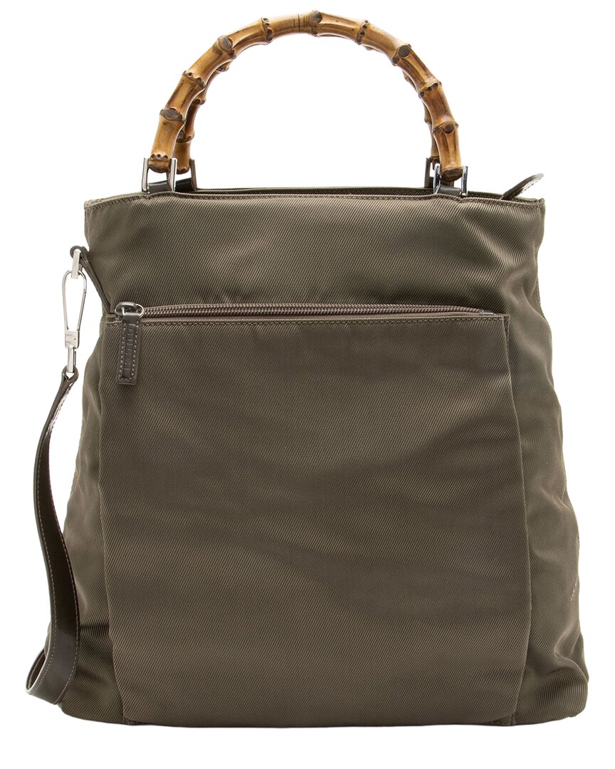 Gucci Green Quilted Nylon Bamboo Tote (authentic Pre-loved)