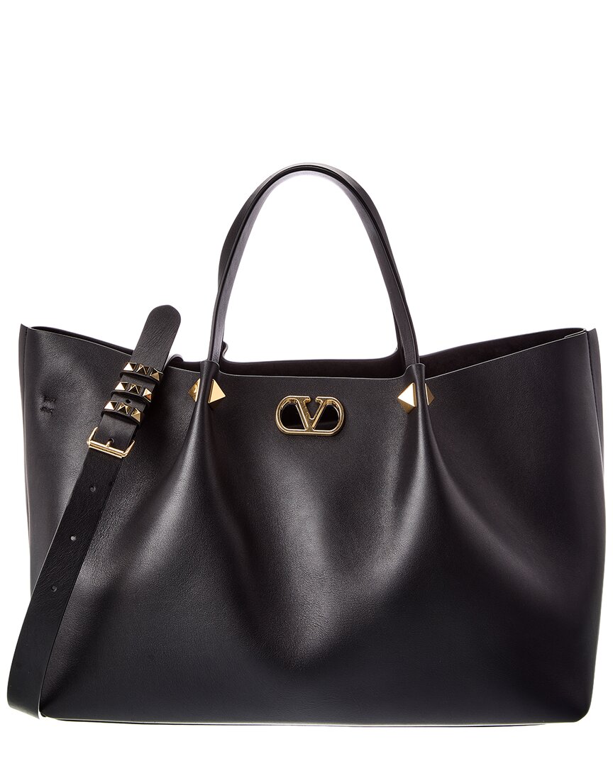 Valentino Gold/Black Vlogo Large Leather Tote
