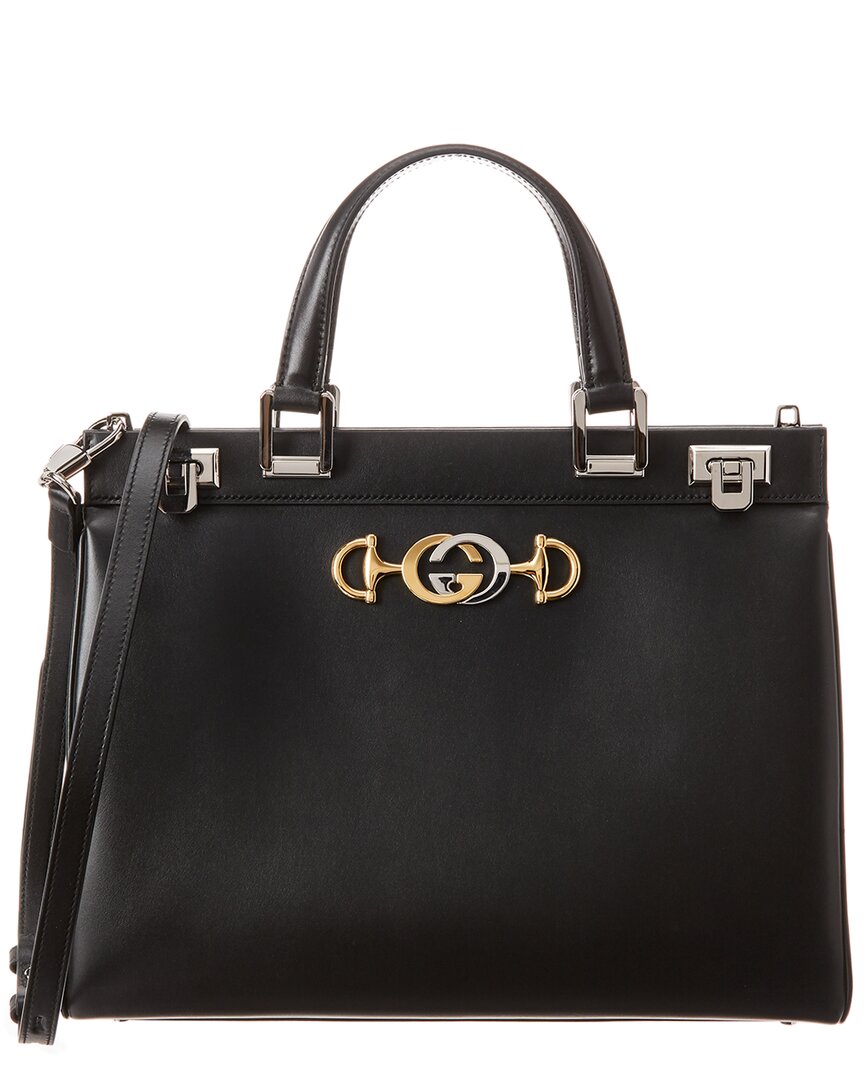 Shop Gucci Zumi Medium Leather Top Handle Tote In Black