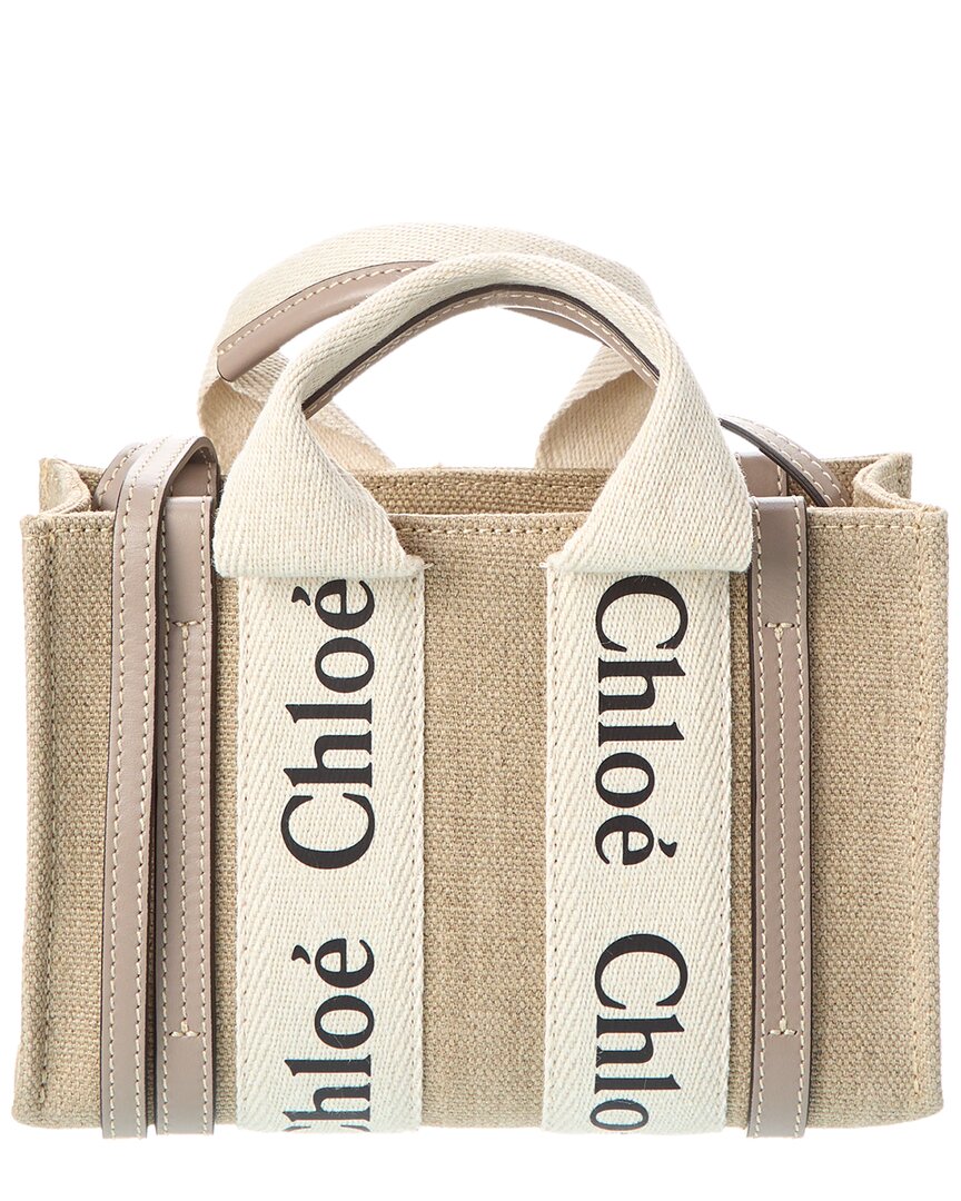 Chloé Woody Mini Canvas & Leather Tote In Grey