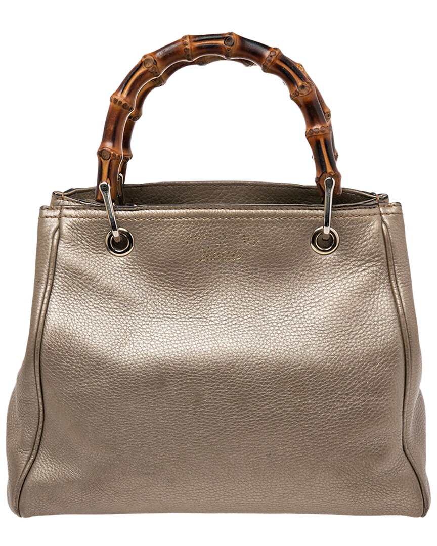 Gucci Gold Leather Bamboo Top Handle Shopper Tote (authentic )