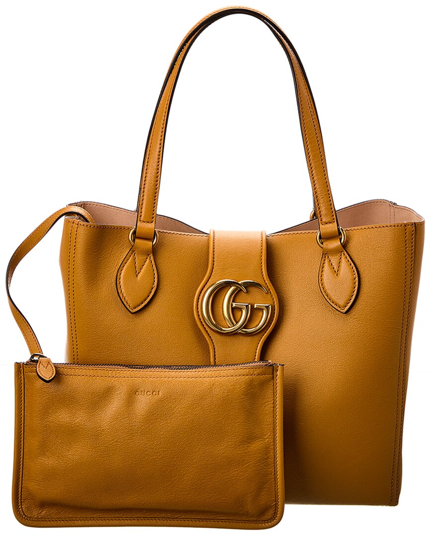 Gucci Double G Small Leather Tote In Yellow