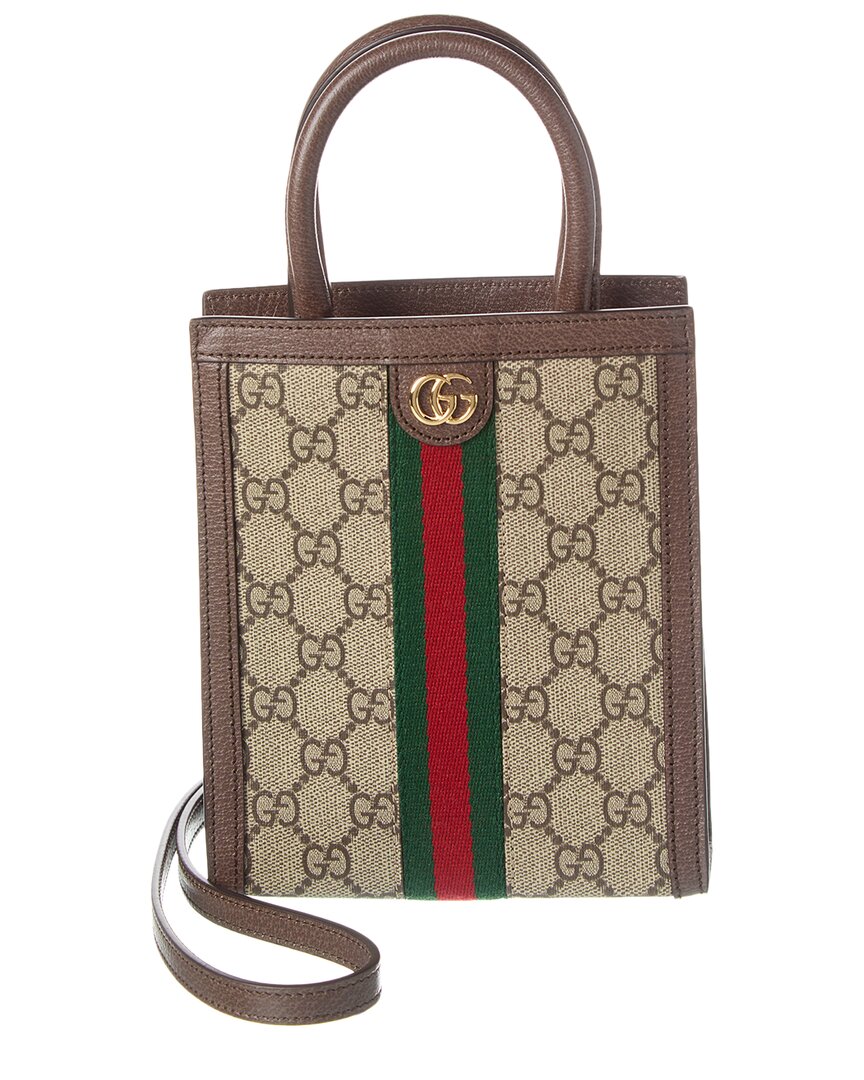 Shop Gucci Ophidia Gg Supreme Canvas & Leather Super Mini Bag In Brown