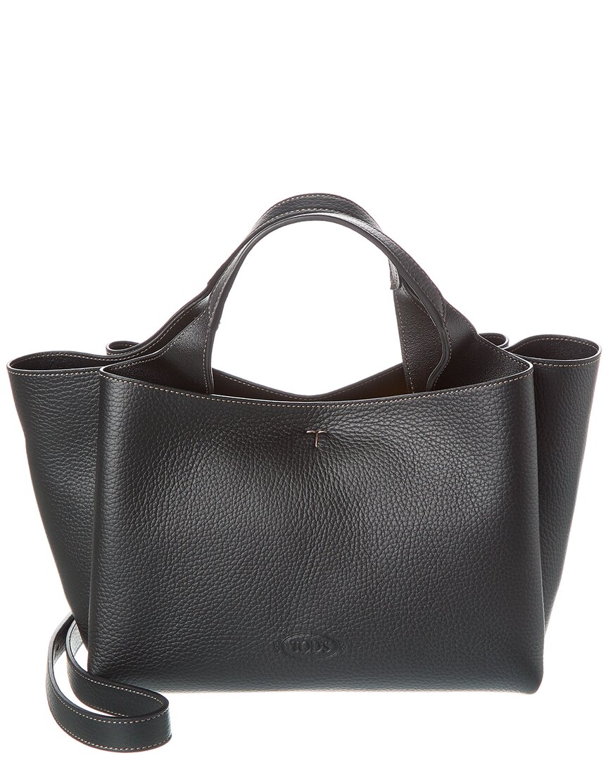 Tod's T Timeless Pendant Mini Leather Tote In Black