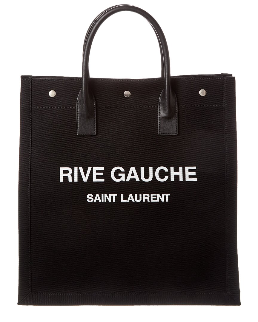Shop Saint Laurent Rive Gauche N/s Canvas & Leather Tote In Black