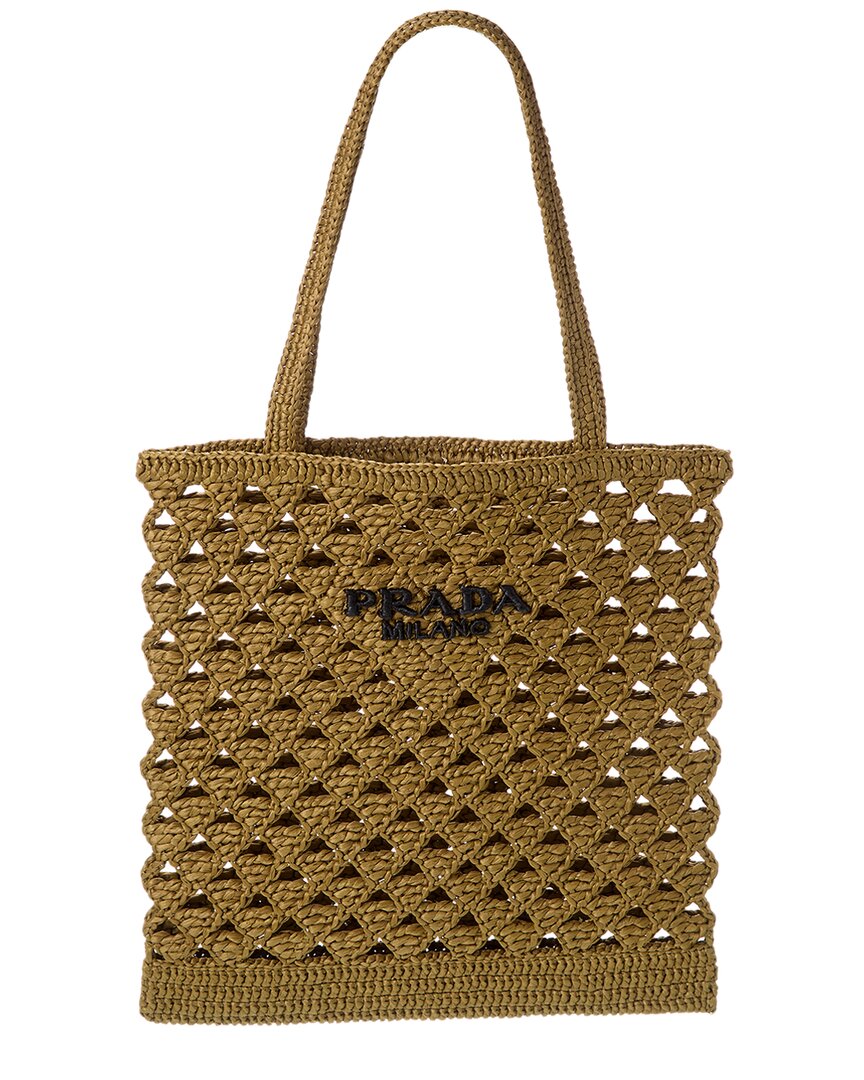 Shop Prada Crochet Tote In Brown