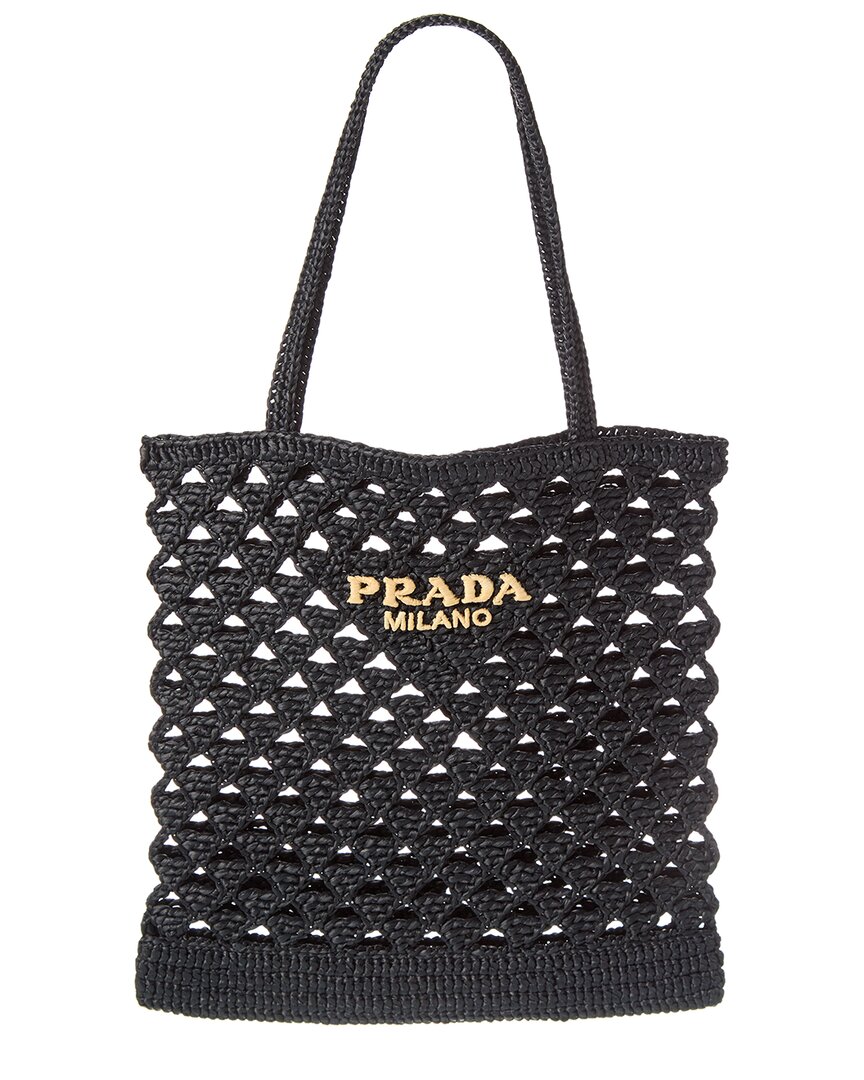 Shop Prada Crochet Tote In Black