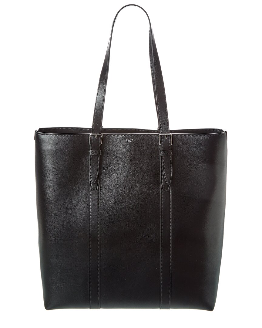 Shop Celine Cabas Leather Tote In Black