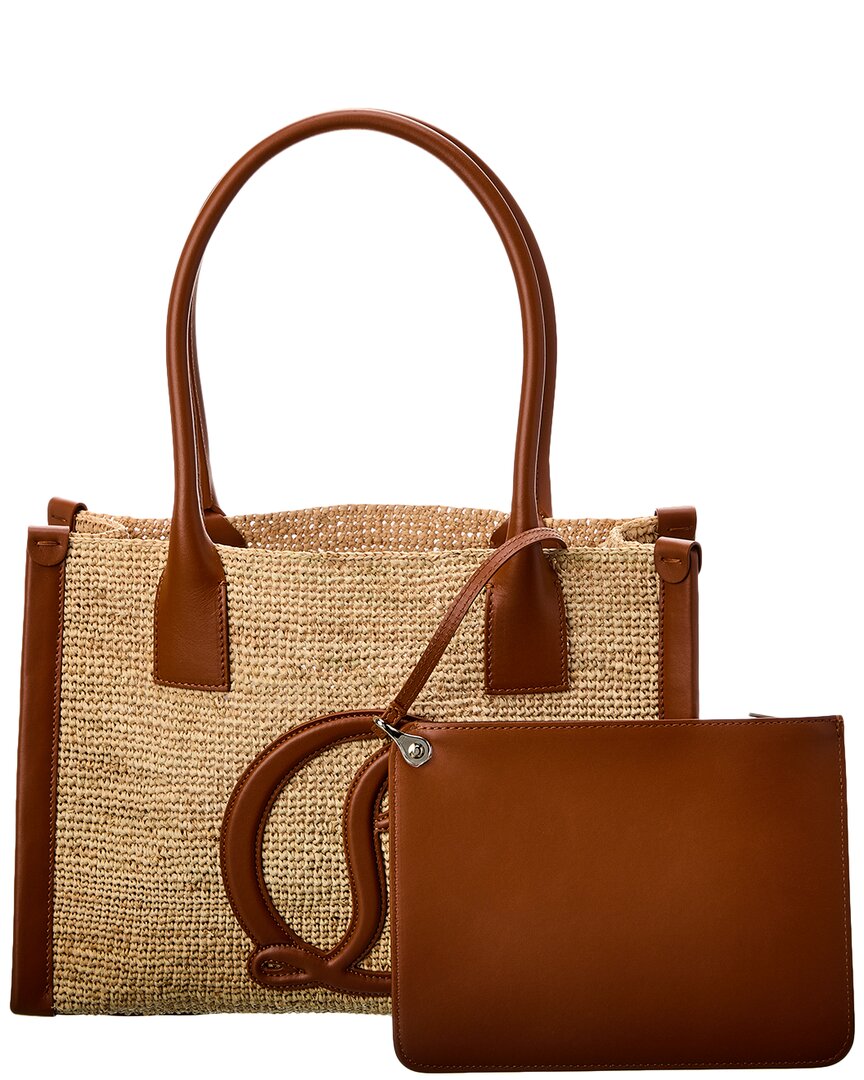 Shop Christian Louboutin By My Side Small Raffia & Leather Tote In Brown