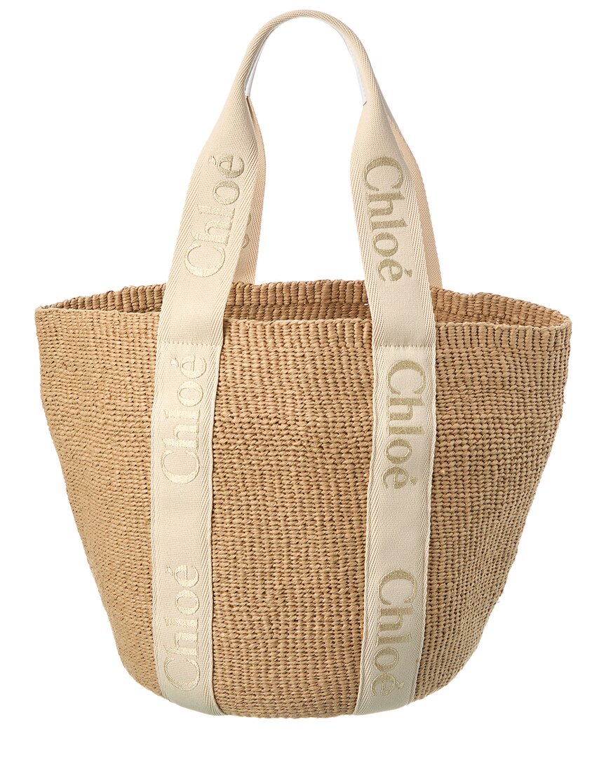 Shop Chloé Woody Large Basket Tote In Gold