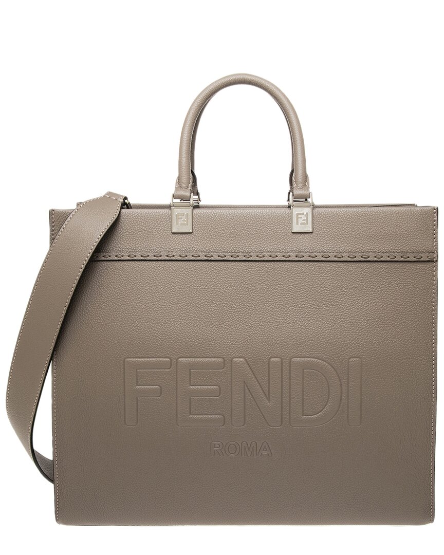 Shop Fendi Roma Sunshine Medium Leather Tote In Grey