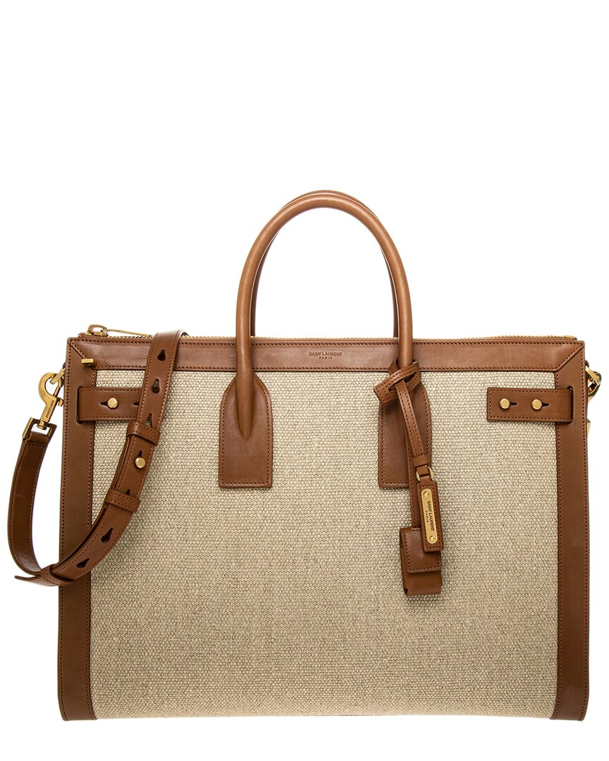 Shop Saint Laurent Sac Du Jour Large Leather-trim Bag In Brown