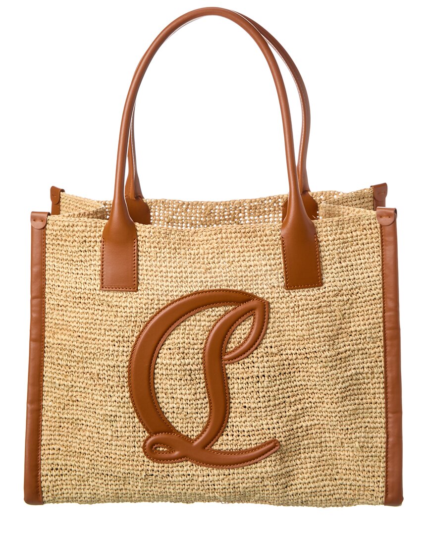 Shop Christian Louboutin By My Side Large Raffia & Leather Tote In Brown