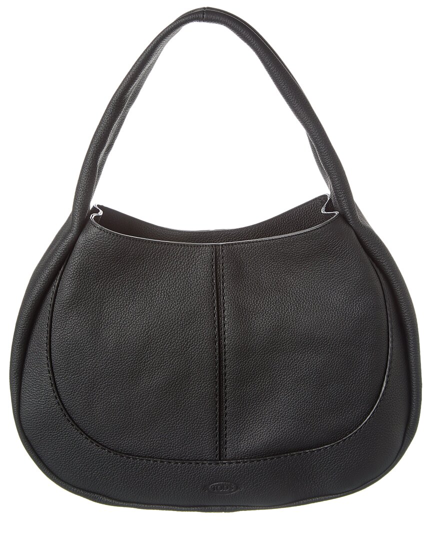 Shop Tod's Logo Leather Tote In Black