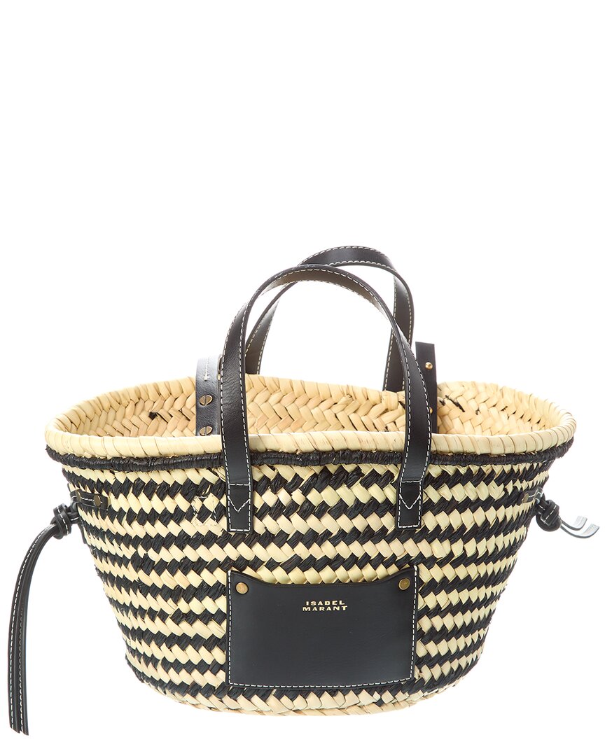 Shop Isabel Marant Cadix Mini Straw & Leather Tote In Brown