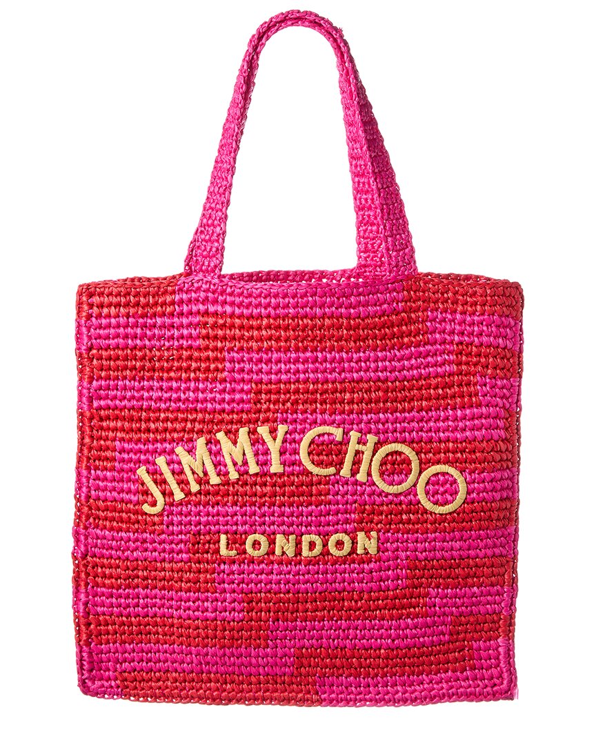 Shop Jimmy Choo Beach Ns Raffia Tote In Pink
