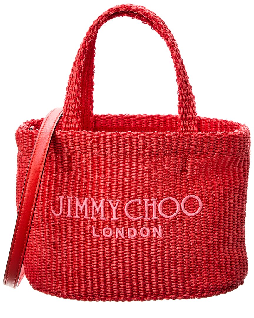 Jimmy Choo Beach East-west Mini Raffia Tote In Red