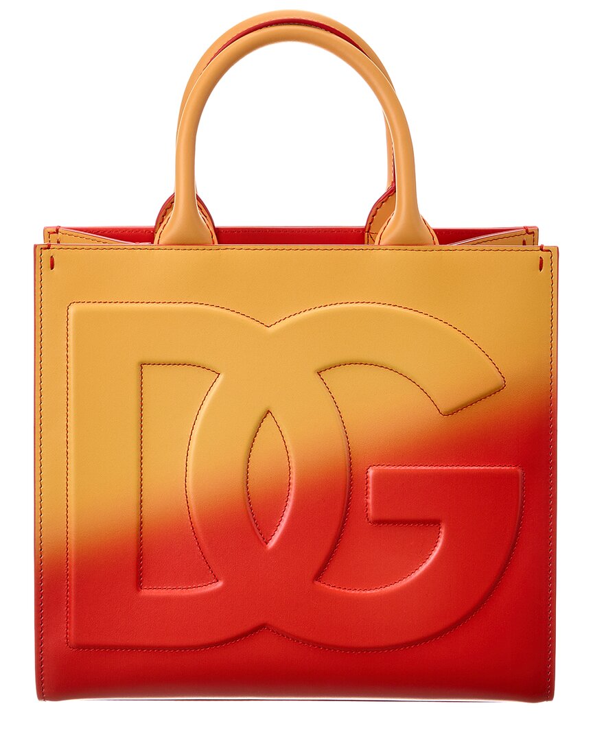 Shop Dolce & Gabbana Dg Logo Leather Tote In Orange