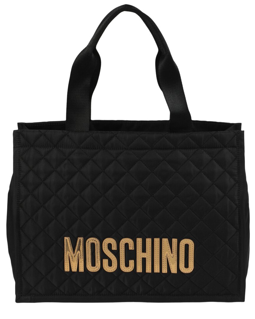 Shop Moschino Logo Quilted Tote In Black