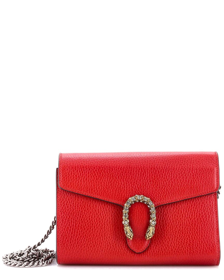 Gucci Red Sheep Leather Dionysus Chain Wallet With Embellished Detail Small (authentic Pre-loved)