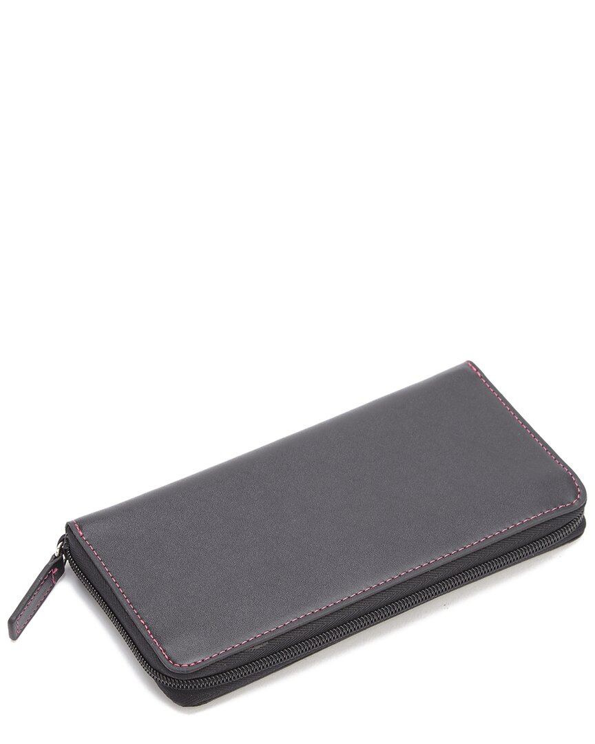 Royce New York Zippered Leather Continental Wallet In Black