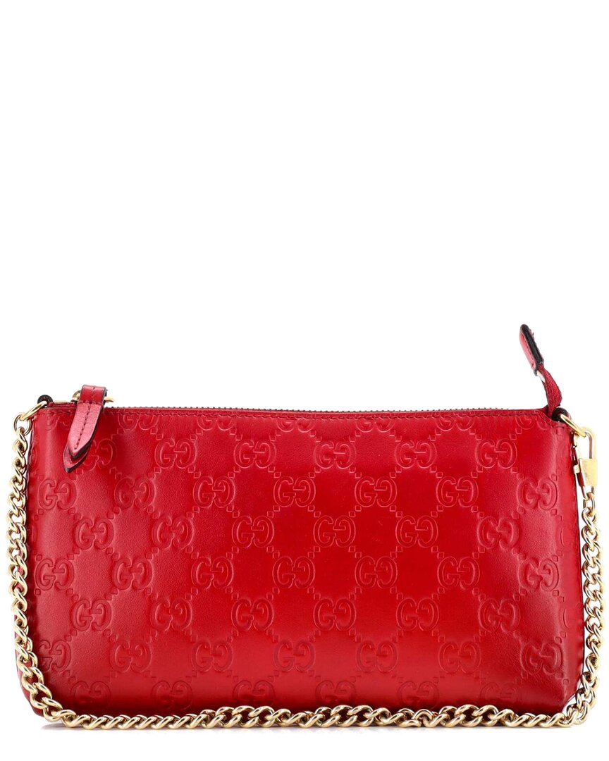 Gucci Red Sheep Leather Chain Wristlet Wallet Ssima (authentic Pre-loved)