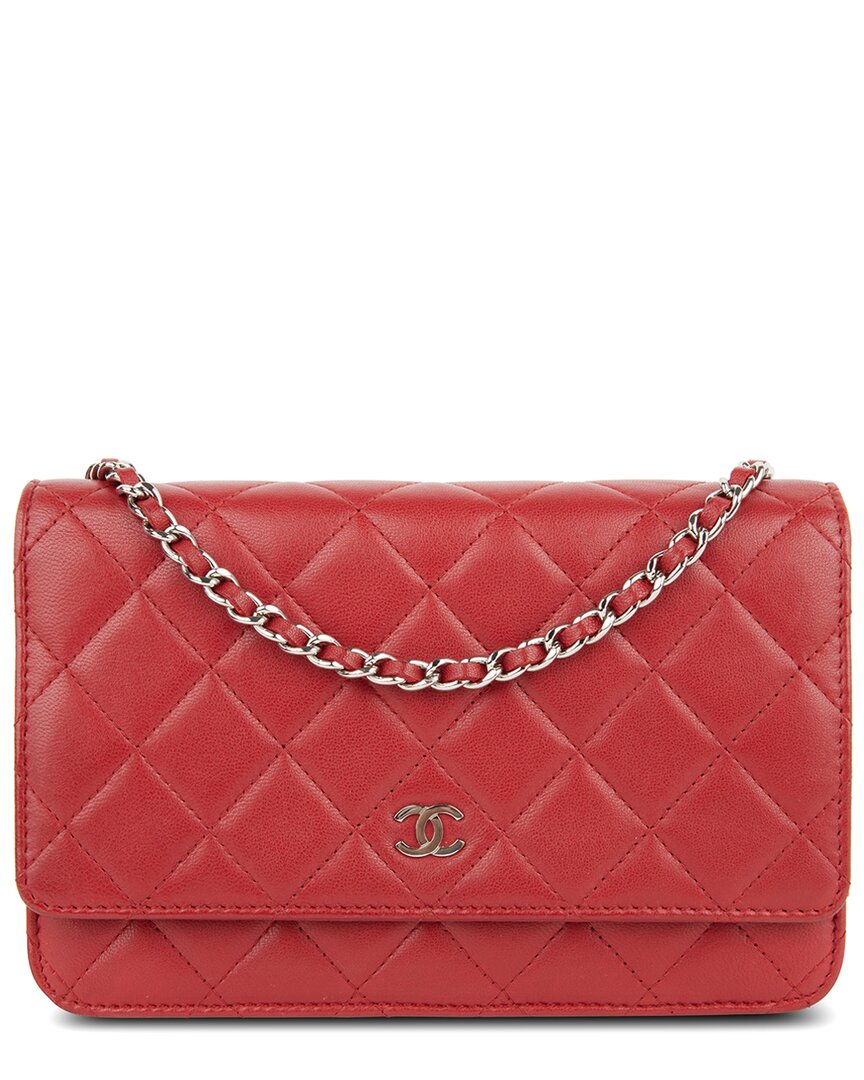 Pre-owned Chanel Red Lambskin Leather Wallet On Chain (authentic Pre-loved)