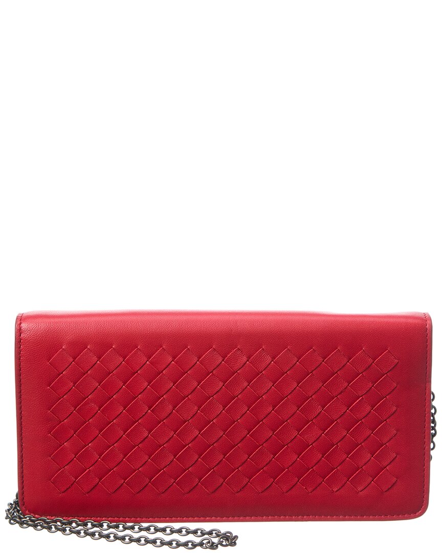 Bottega Veneta Intrecciato Leather Continental Chain Wallet (authentic Pre- Loved) In Red