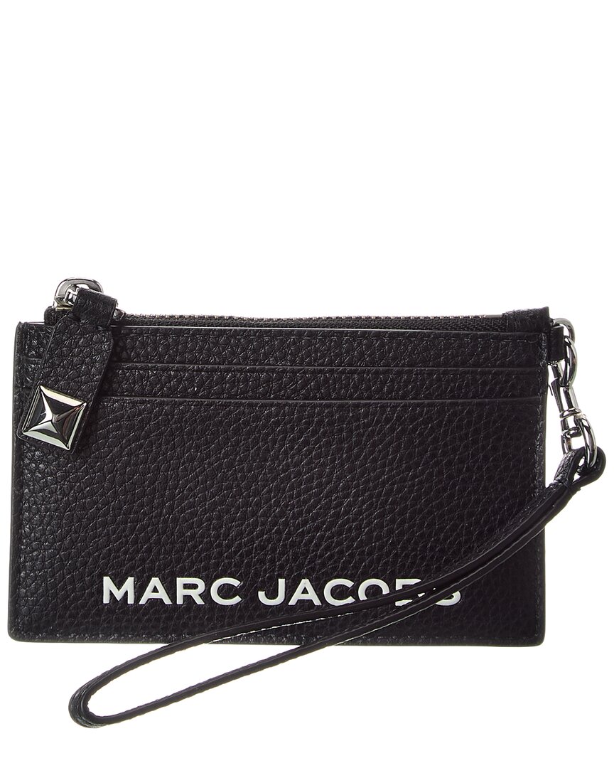 Marc Jacobs Top Zip Leather Wristlet In Black