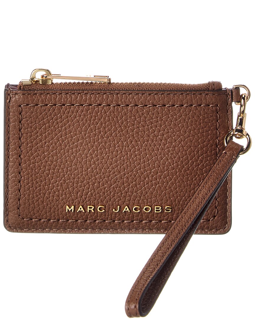 Marc Jacobs Top Zip Leather Wristlet In Brown