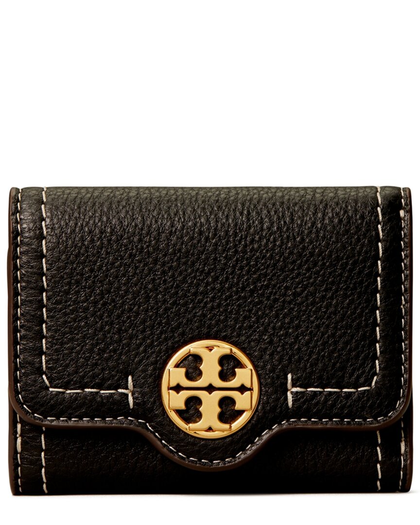 Tory Burch Felix Medium Canvas & Leather Wallet In Black