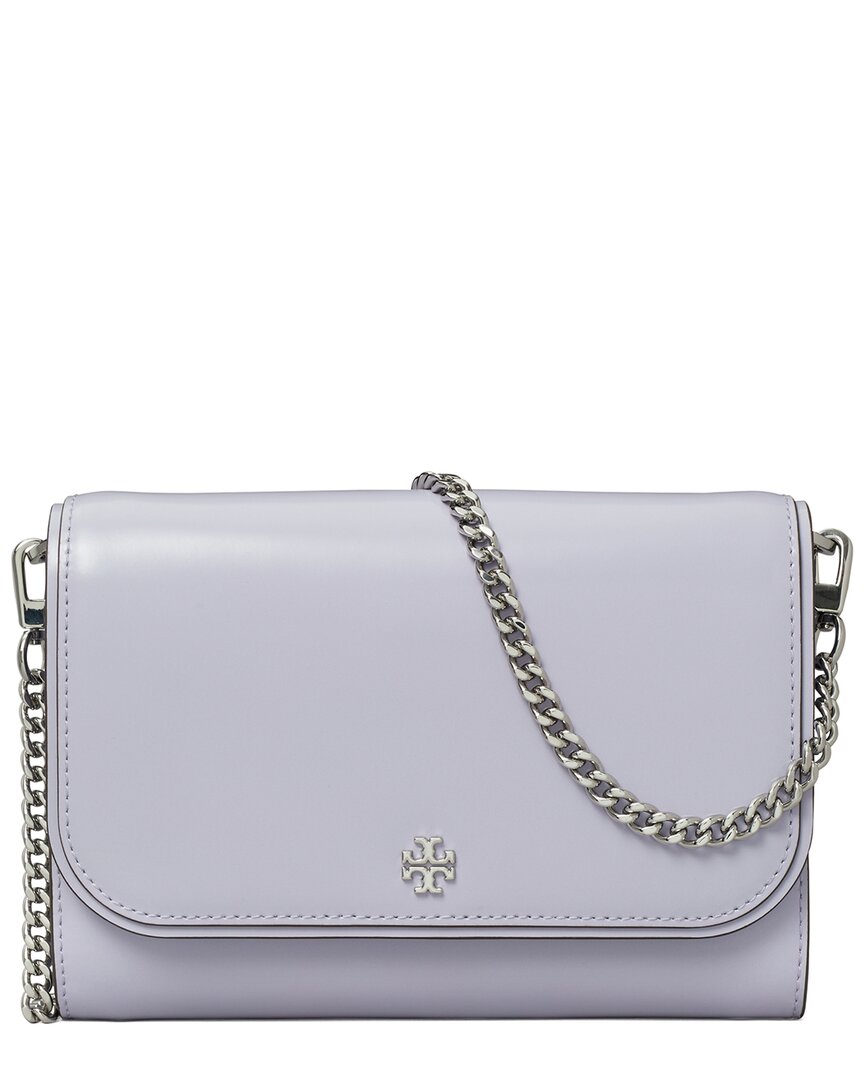 Tory Burch Emerson Patent Chain Wallet In Purple