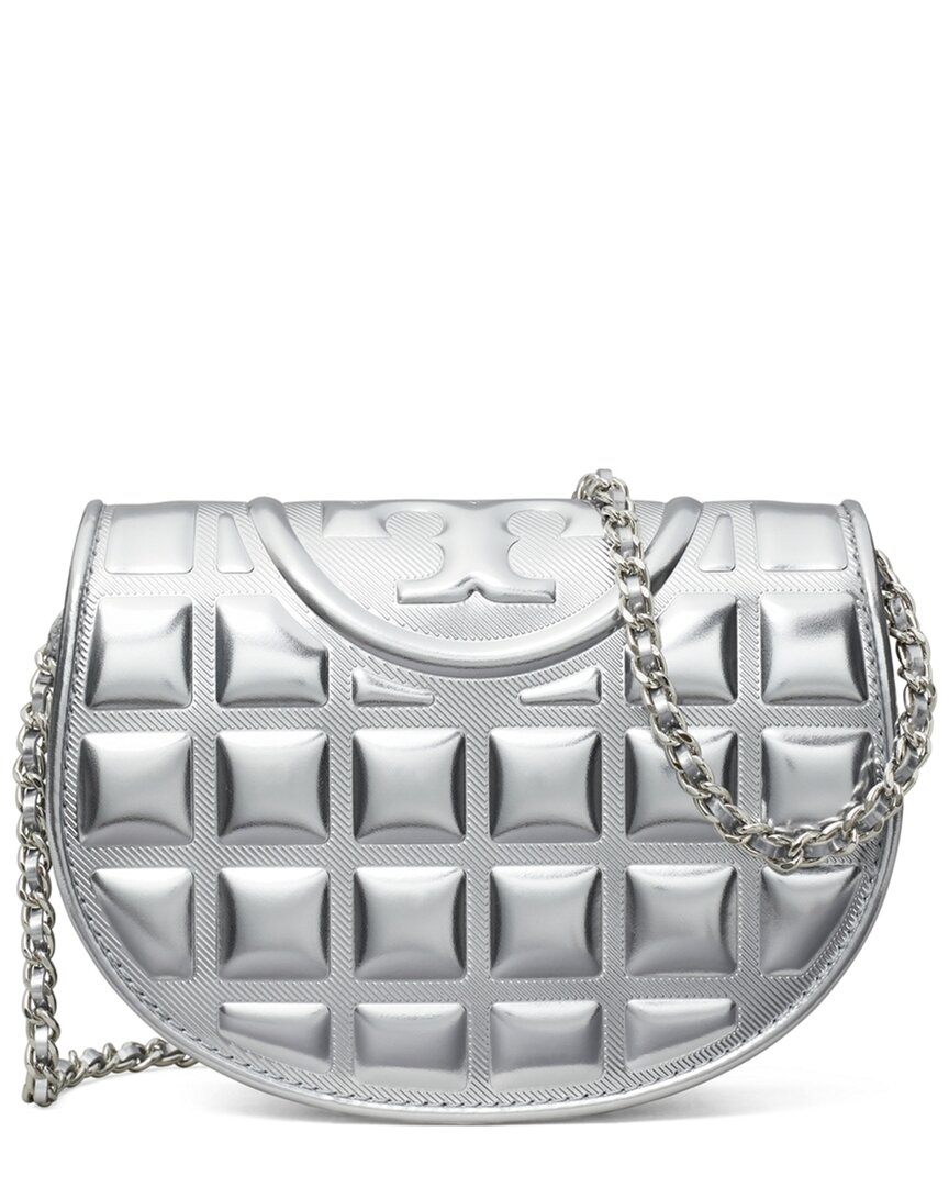 Tory Burch Fleming Metallic Square Quilt Mini Leather Chain Wallet