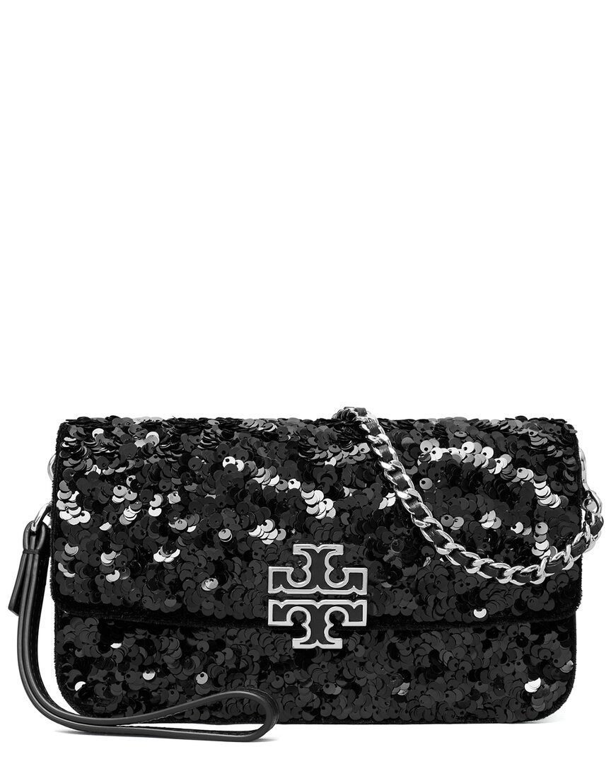Tory Burch Britten Sequin Chain Wallet Wristlet In Black