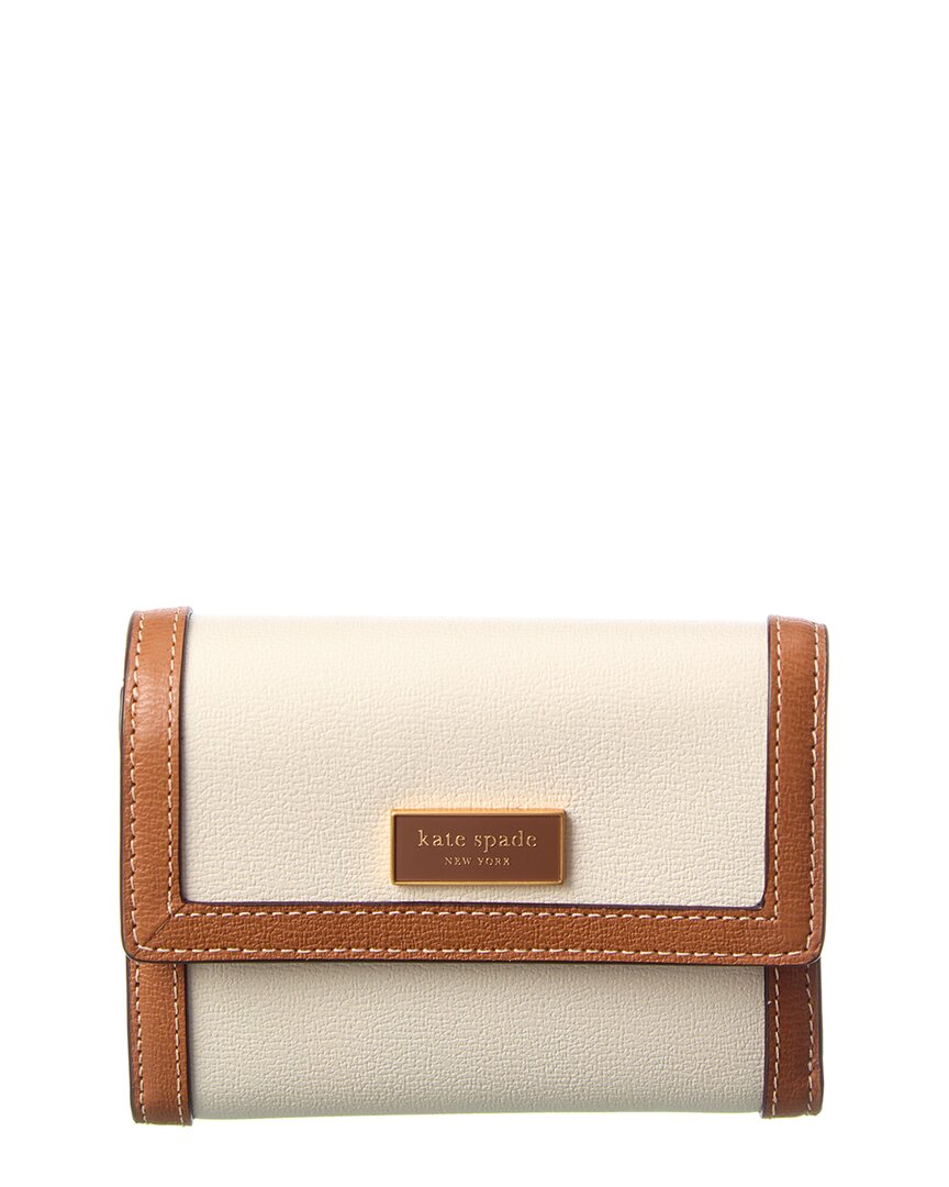 Kate Spade New York Katy Colorblocked Textured Leather Bifold Flap Wallet In Gold